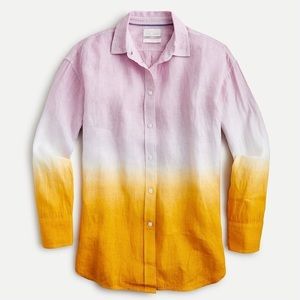 New! J Crew Size S M Pink to Orange Ombre Dip Dyed Irish Linen Button Down Shirt